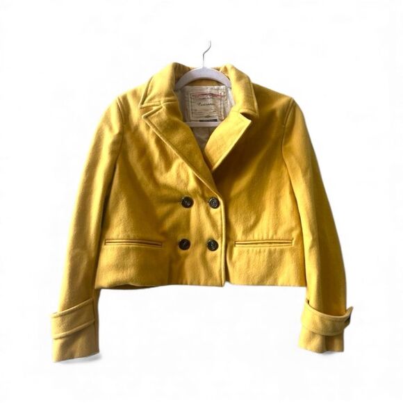 Cartonnier by Anthropologie Luisa Yellow Cropped Peacoat Jacket Sz Medium - Picture 1 of 11